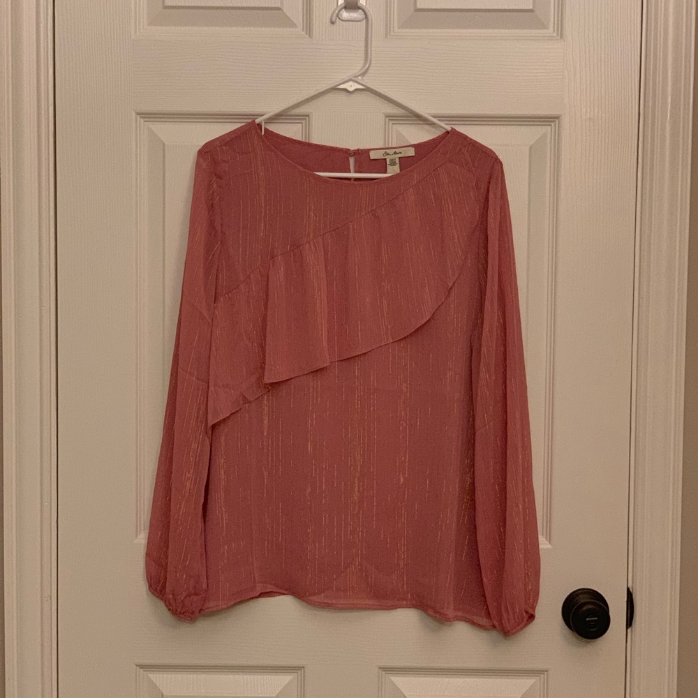 Ella Moon long sleeve diagonal ruffle pink top